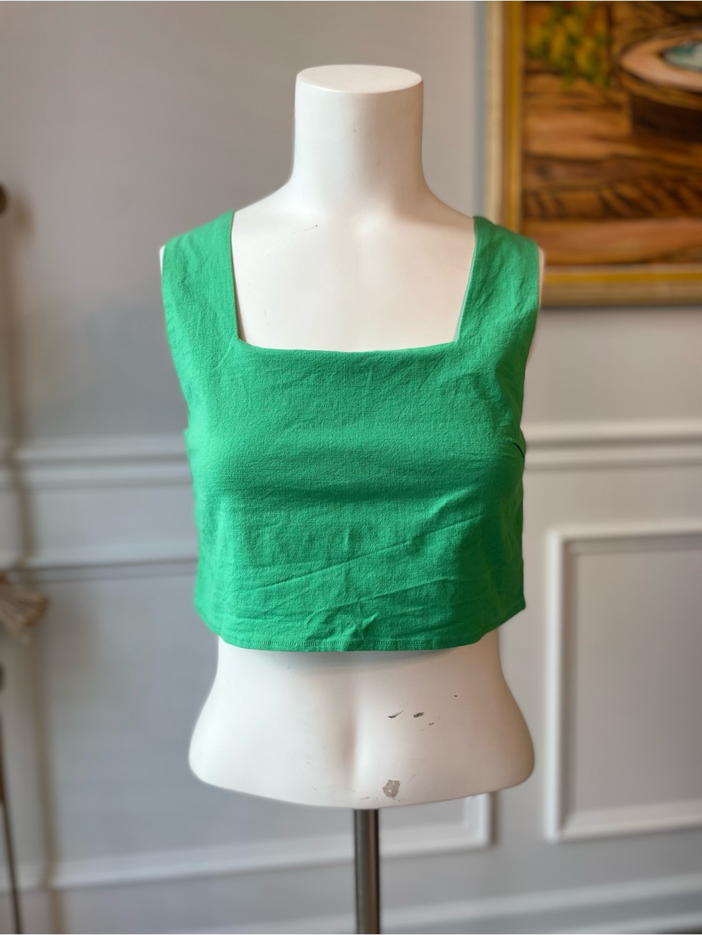 Kelly Green Square-Neck Cropped Tank